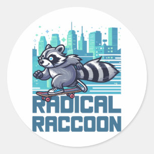 Adesivo Redondo Radical Raccoon Urban Skateboarder
