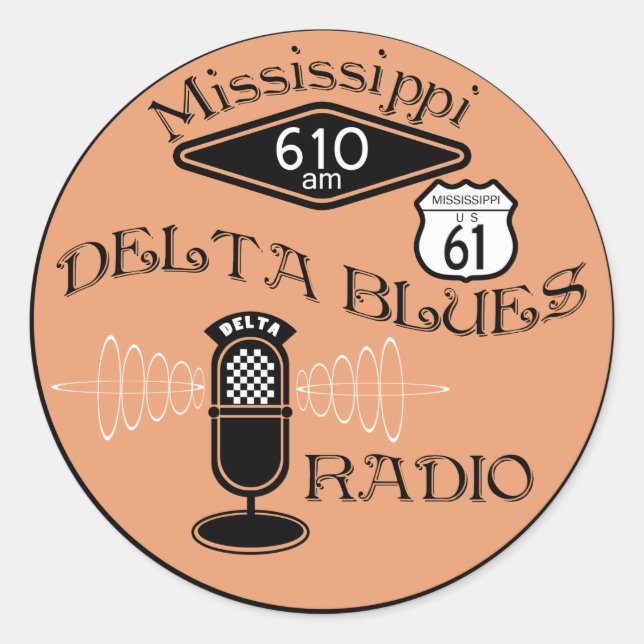 Adesivo Redondo Rádio Delta Blues do Mississippi (Frente)