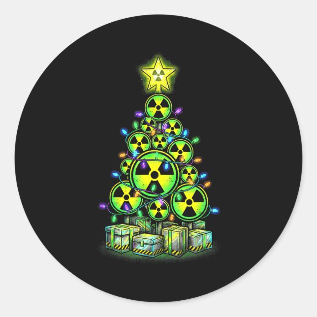 Adesivo Redondo Radioactive Christmas Tree Graphic Nuclear Warning (Frente)