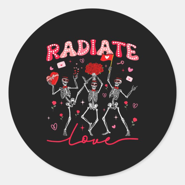 Adesivo Redondo Radiology Radiate Rad Tech Valentine Skeleton Hear (Frente)