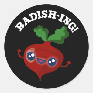 Adesivo Redondo Radish-ing Funny Veggie Radish Pun Dark BG