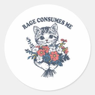 Adesivo Redondo Rage consome-me gato-gato-gato-de-flor-doce