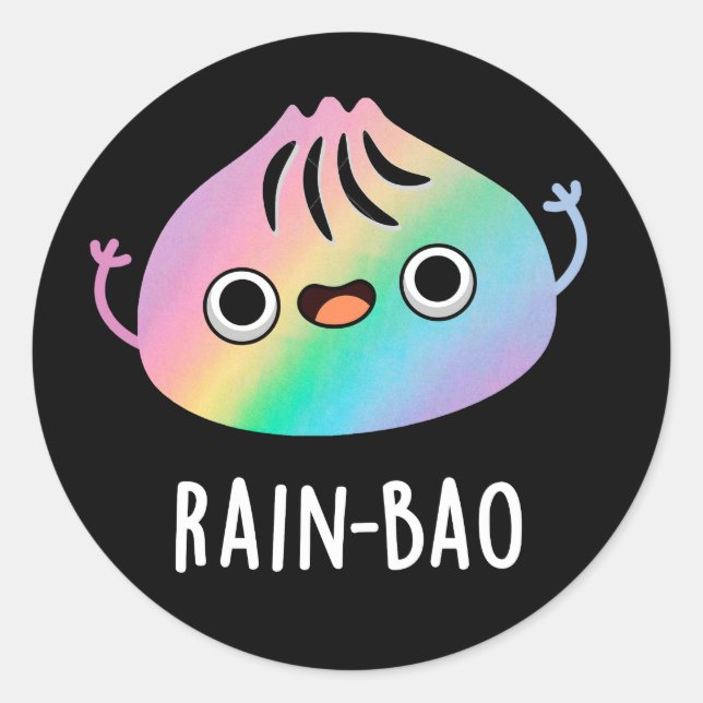 Adesivo Redondo Rain-bao Funny Rainbow Dimsum Bao Pun Dark BG (Frente)