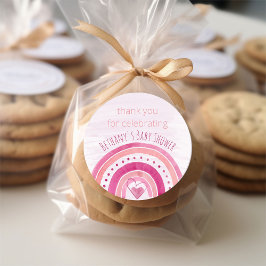 Adesivo Redondo Rainbow and Watercolor Wash Pink Obrigado