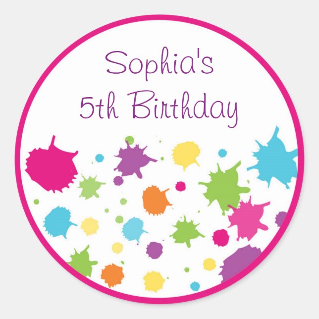 Adesivo Redondo Rainbow Art Party Birthday (Frente)