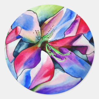Adesivo Redondo Rainbow Azalea flor original de aquarela