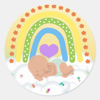 Adesivo Redondo Rainbow Baby Brown Newborn Heart Yellow Sticker