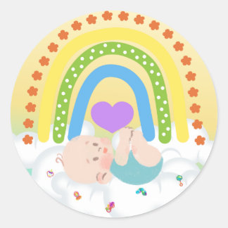 Adesivo Redondo Rainbow Baby Newborn Cloud Yellow Heart Sticker