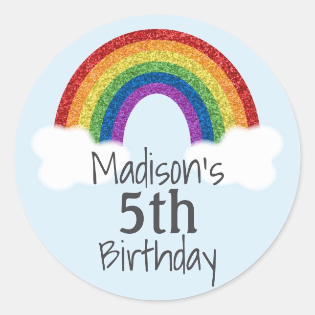 Adesivo Redondo Rainbow Birthday Stickers Favor Stickers (Frente)