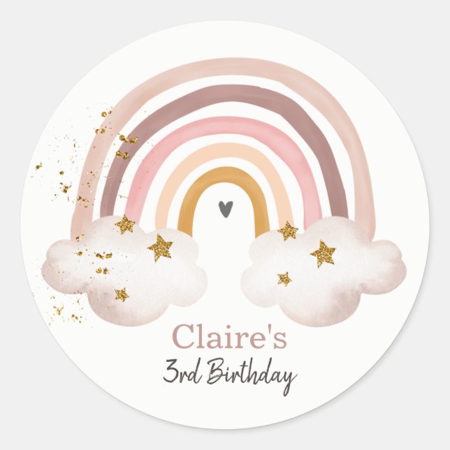 Adesivo Redondo Rainbow Boho Sticker Pastel Rainbow Aniversário (Frente)