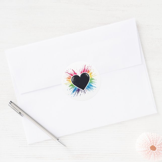 Adesivo Redondo Rainbow Burst Heart (Envelope)