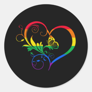 Adesivo Redondo Rainbow Butterfly Heart Neurodiversity Autism Lgbt
