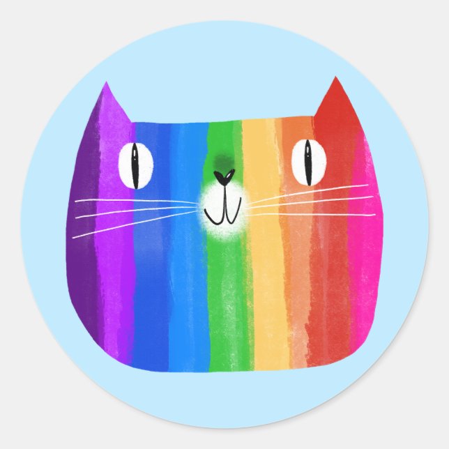 Adesivo Redondo Rainbow Cat Sticker (Frente)
