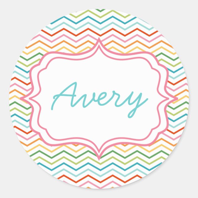 Adesivo Redondo Rainbow Chevron STripe Moderno do aniversário Stic (Frente)