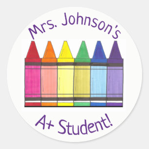 Adesivo Redondo Rainbow Crayon Personalizou Um+ Professor De Arte