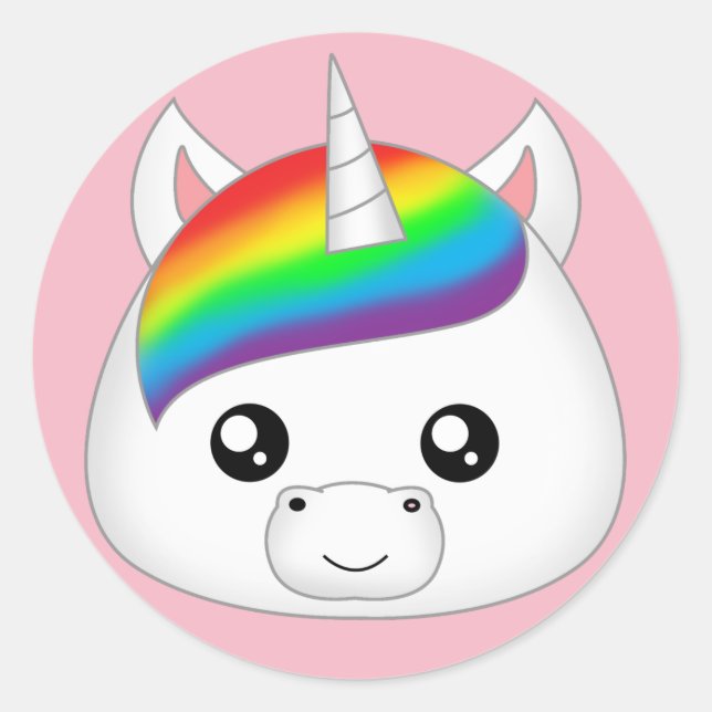 Adesivo Redondo Rainbow Cute Kawaii Unicorn Cabeça (Frente)