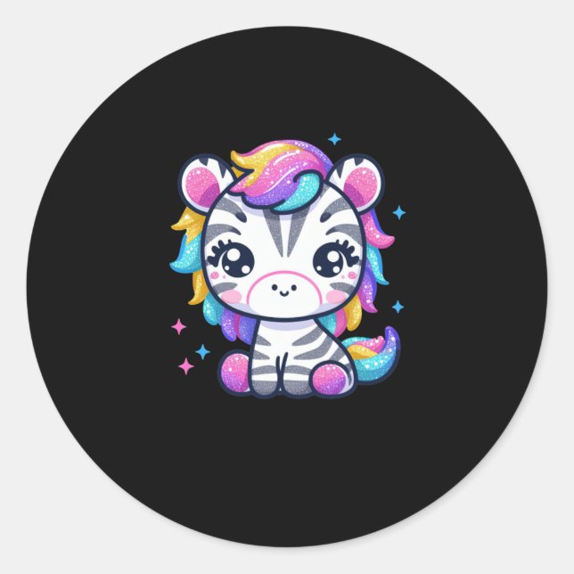 Adesivo Redondo Rainbow Cute Zebra Sticker (Frente)