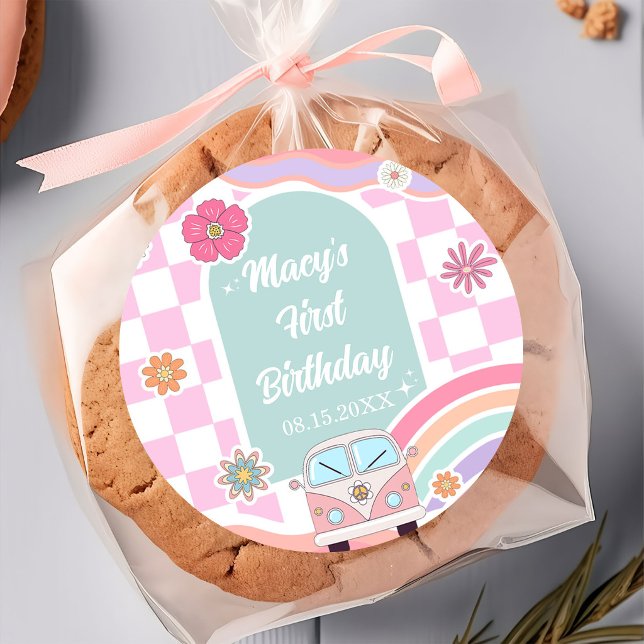 Adesivo Redondo Rainbow Daisy Car Birthday Sticker (Criador carregado)