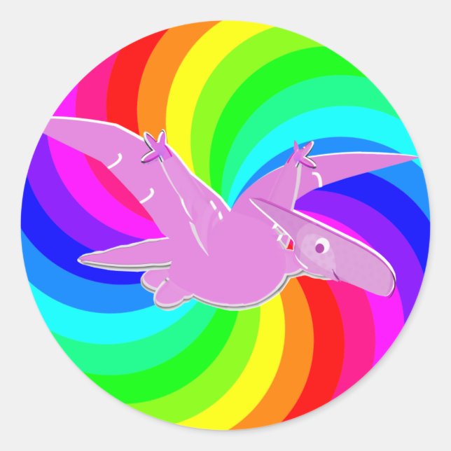 Adesivo Redondo Rainbow Dinossaur Pink Pteranodon (Frente)