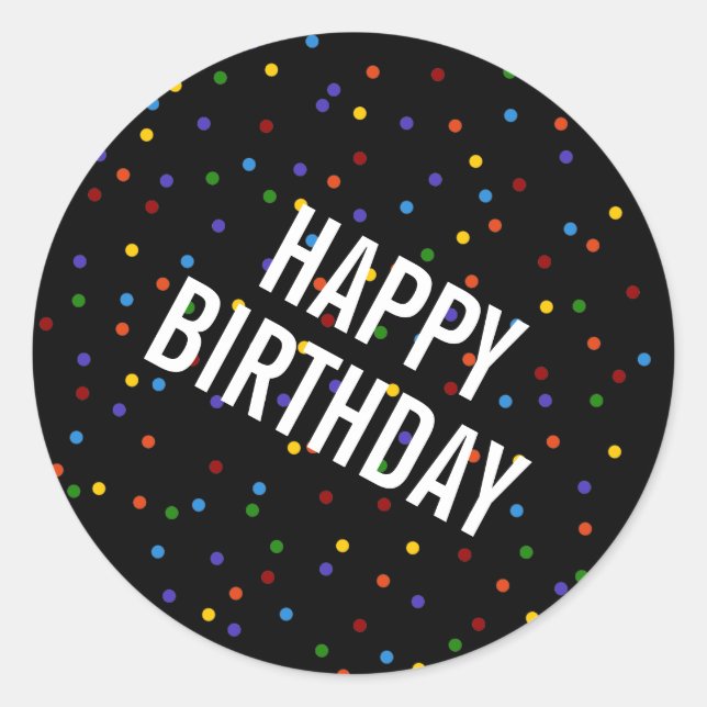 Adesivo Redondo Rainbow Dots Black Happy Birthday (Frente)