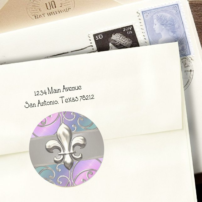 Adesivo Redondo Rainbow e Silver Filigree irls Fleur de Lis (Criador carregado)