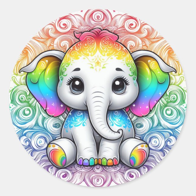 Adesivo Redondo Rainbow elephant stickers large (Frente)