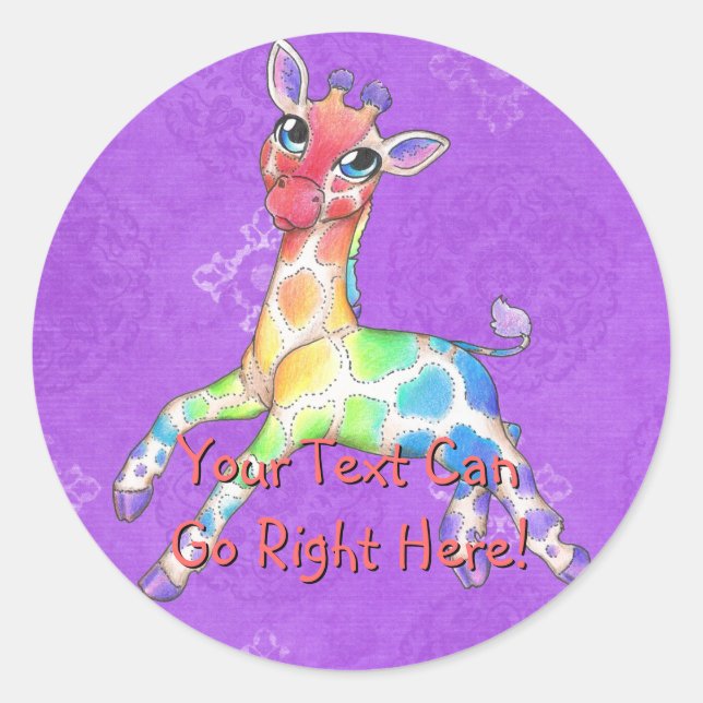 Adesivo Redondo Rainbow Giraffe Stickers (Frente)