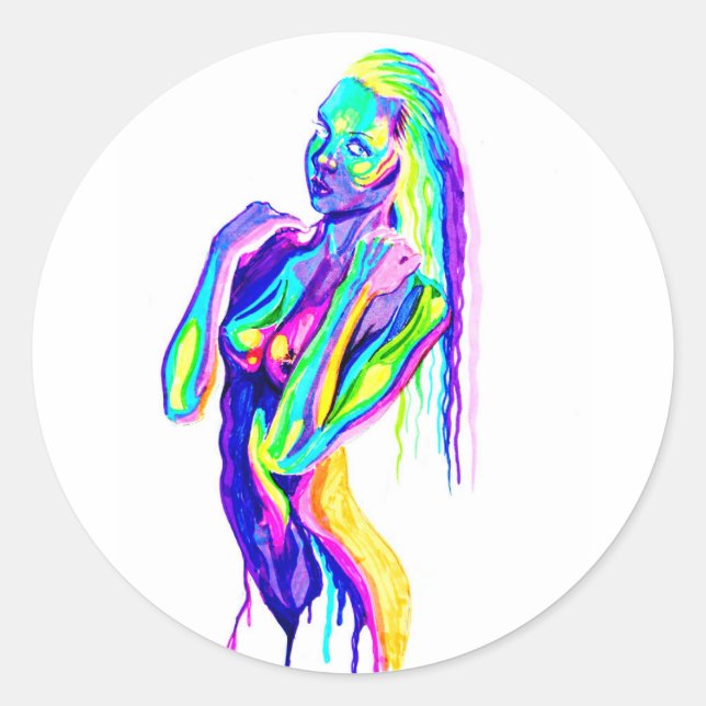 Adesivo Redondo Rainbow girl  canvas print (Frente)