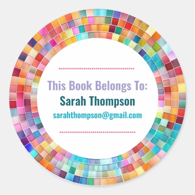 Adesivo Redondo Rainbow Glass Mosaic Circle Frame Name (Frente)