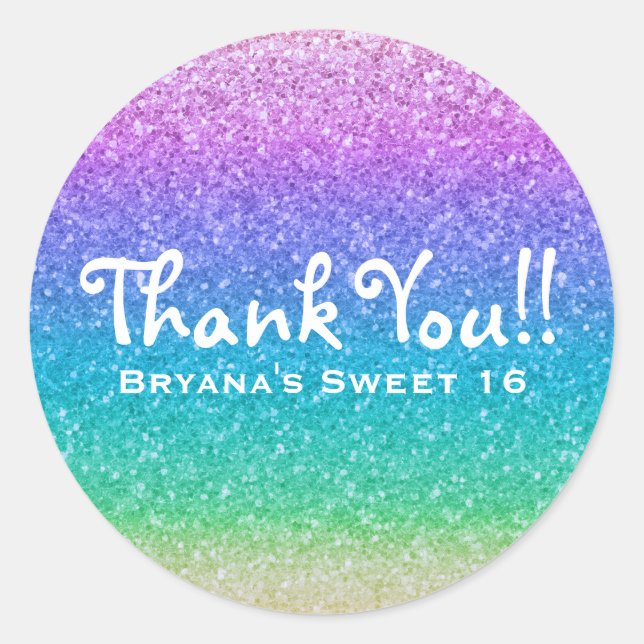 Adesivo Redondo Rainbow Glitter Sparkle Party Favor Personalizado (Frente)