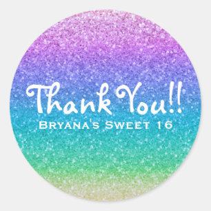 Adesivo Redondo Rainbow Glitter Sparkle Party Favor Personalizado