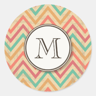 Adesivo Redondo Rainbow Grunge Zigzag Chevron Stripes
