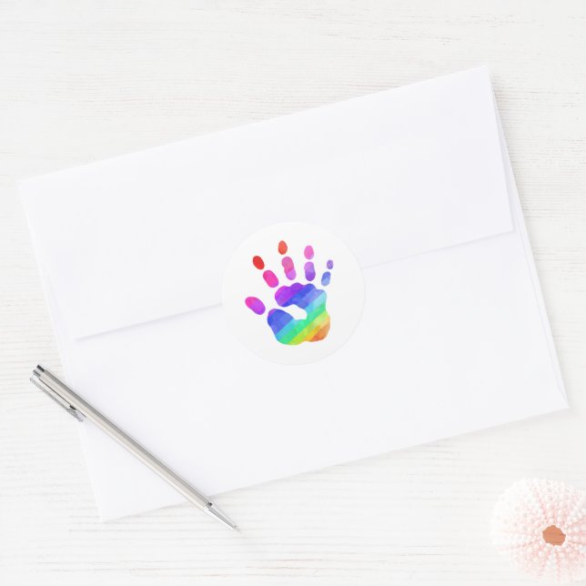 Adesivo Redondo Rainbow Handprint Watercolor Art Kies Divertimento (Envelope)