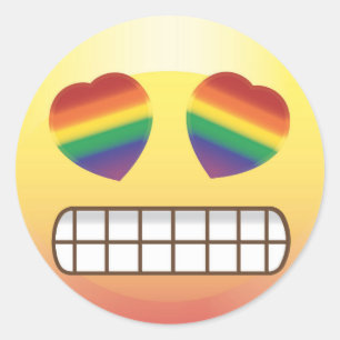 Adesivo Redondo Rainbow Heart Eyes Happy Emoji Face Sticker
