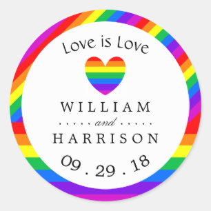 Adesivo Redondo Rainbow Heart Love é Love Wedding