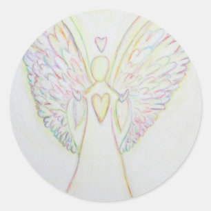 Adesivo Redondo Rainbow Hearts Guardian Angel Art Custom Stickers