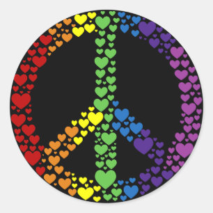Adesivo Redondo Rainbow Hearts Sinal de Paz Stickers