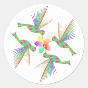 Adesivo Redondo Rainbow Hummingbird Beijando Uma Flor