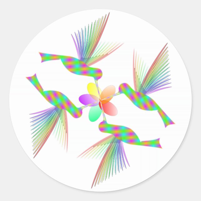 Adesivo Redondo Rainbow Hummingbird Beijando Uma Flor (Frente)