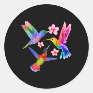 Adesivo Redondo Rainbow Hummingbird Watercolor Pássaro Colorido