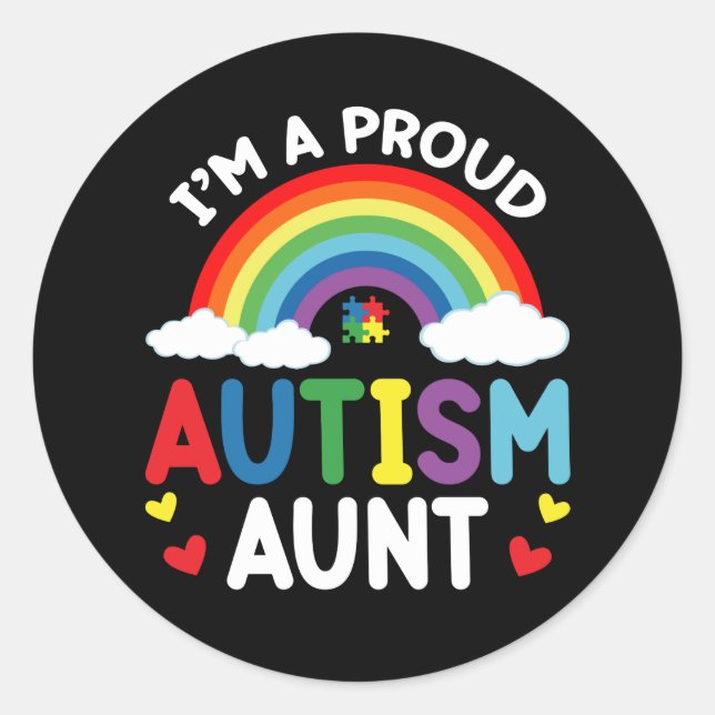 Adesivo Redondo Rainbow I'm A Proud Autism Aunt Autism Awareness (Frente)