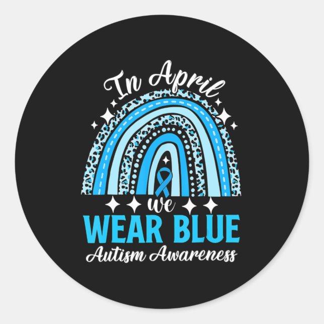Adesivo Redondo Rainbow Lepard Em Abril Vestimos Autismo Azul (Frente)