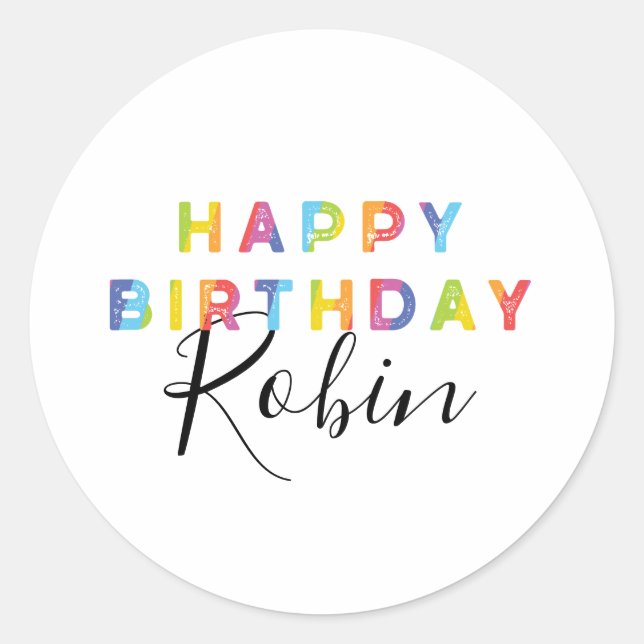 Adesivo Redondo Rainbow Letters Happy Birthday (Frente)