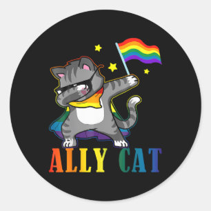 Adesivo Redondo Rainbow Lgbt Orgulho Lésbico Engraçado Cat Dabbing