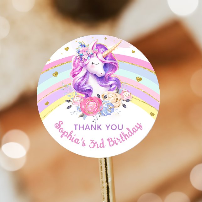 Adesivo Redondo Rainbow Magical Unicorn Birthday Sticker (Criador carregado)