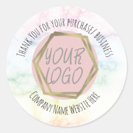 Adesivo Redondo Rainbow Marble Obrigado Logotipo Comercial