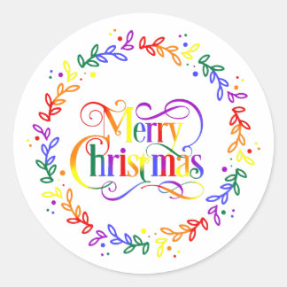 Adesivo Redondo Rainbow Merry Christmas Wreath Stickers