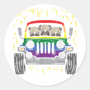 Adesivo Redondo Rainbow Monster Truck Pug Dog Anima Orgulho gay LG