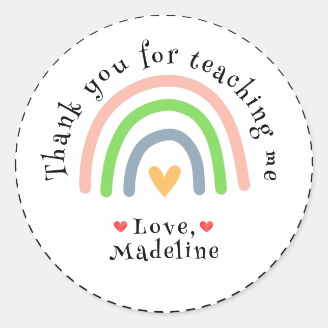 Adesivo Redondo Rainbow Obrigado Por Me Ensinar (Frente)