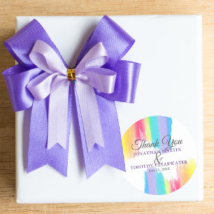 Adesivo Redondo Rainbow Paint Enrola Gay Casamento Roxo Obrigado